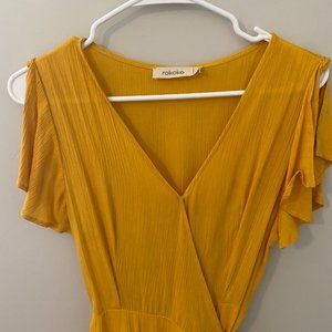 Long yellow flutter sleeve dress